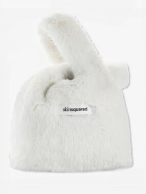 Skinsquared White Faux Fur Bag w/Silver Chain New